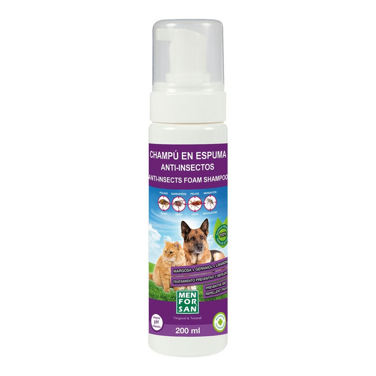 Shampoo für Haustiere Menforsan Schaum Insektenschutzmittel 200 ml