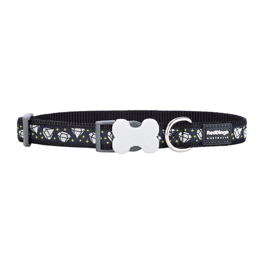 Hundehalsband Red Dingo STYLE DIAMOND 15 mm x 24-36 cm Schwarz